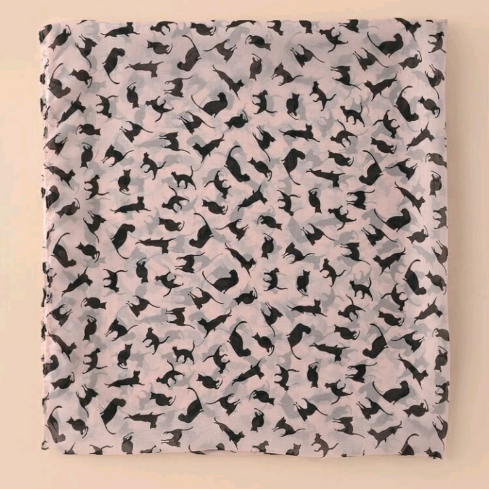 Black KITTY Cat Pattern Bandana Scarf Wrap - Picture 2 of 6